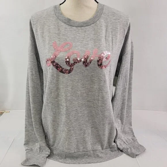 No Boundaries LOVE Sequin Women’s Pullover Sweatshirt – Size Large or 2XL - Picture 1 of 16